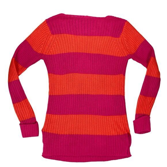Derek Heart Sweater Womens M Pink Orange Striped Vibrant Chunky Knit Cozy Winter - Picture 9 of 16